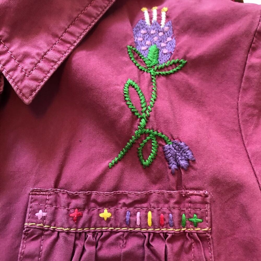 Next Girls’ Embroidered Dress Short Sleeve Flowers Boho Dark Pink Size 5